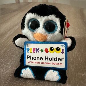 Ty Peek-A-Boos Penguin Phone Holder With Screen Cleaner Bottom - NWT